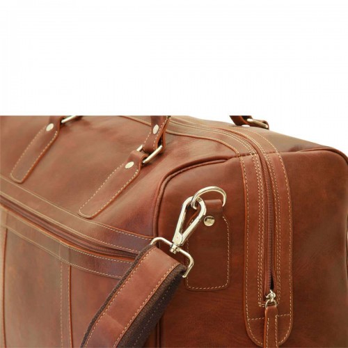 OILED CALFSKIN LEATHER DUFFEL BAG - CHESTNUT