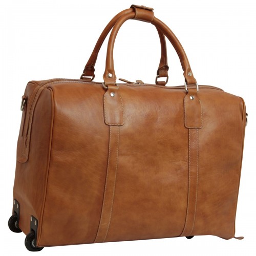 OILED CALFSKIN LEATHER DUFFEL BAG - COLONIAL BROWN