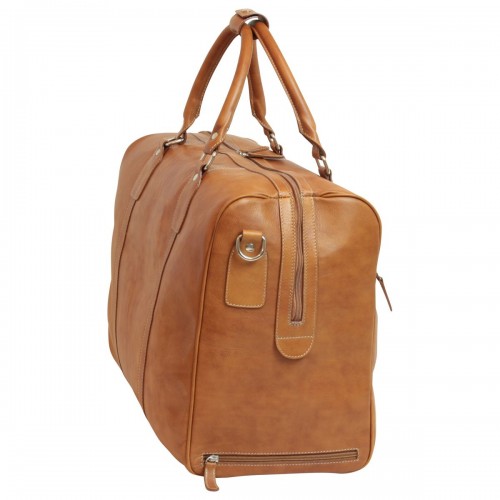 OILED CALFSKIN LEATHER DUFFEL BAG - COLONIAL BROWN