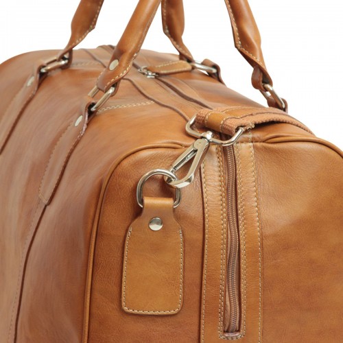 OILED CALFSKIN LEATHER DUFFEL BAG - COLONIAL BROWN