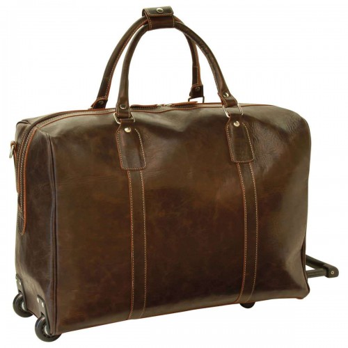 OILED CALFSKIN LEATHER DUFFEL BAG - DARK BROWN