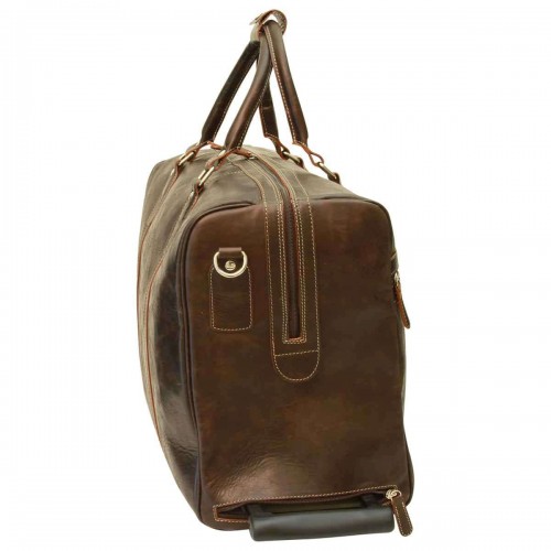 OILED CALFSKIN LEATHER DUFFEL BAG - DARK BROWN