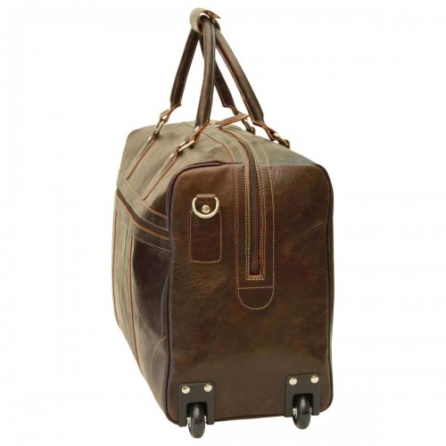 OILED CALFSKIN LEATHER DUFFEL BAG - DARK BROWN