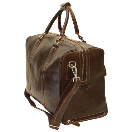 OILED CALFSKIN LEATHER DUFFEL BAG - DARK BROWN