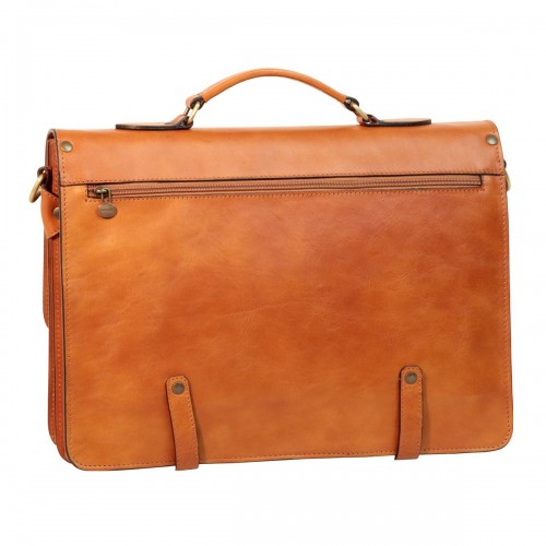 LEATHER BRIEFCASE WITH BUCKLE CLOSURES - BROWN COLONIAL