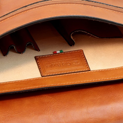 LEATHER BRIEFCASE WITH BUCKLE CLOSURES - BROWN COLONIAL