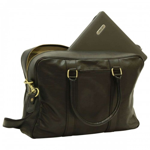 SOFT CALFSKIN LEATHER BRIEFCASE - BLACK