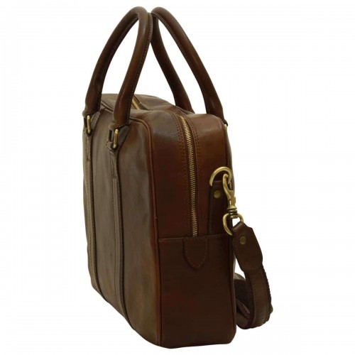 SOFT CALFSKIN LEATHER BRIEFCASE - DARK BROWN