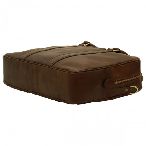 SOFT CALFSKIN LEATHER BRIEFCASE - DARK BROWN