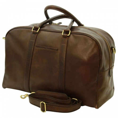 SOFT CALFSKIN LEATHER TRAVEL BAG - DARK BROWN