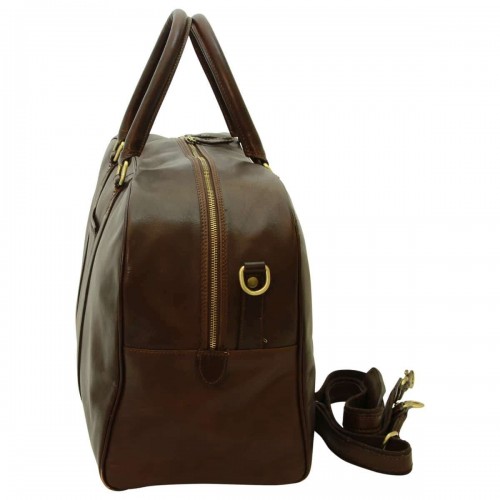 SOFT CALFSKIN LEATHER TRAVEL BAG - DARK BROWN