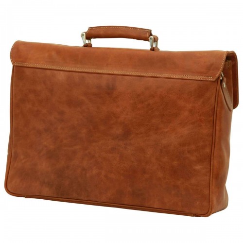 OILED CALFSKIN LEATHER LAPTOP BRIEFCASE - BROWN COLONIAL