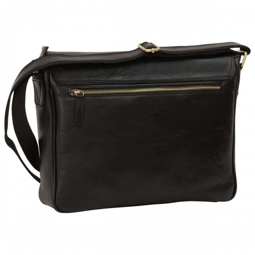 LEATHER LAPTOP MESSENGER - BLACK