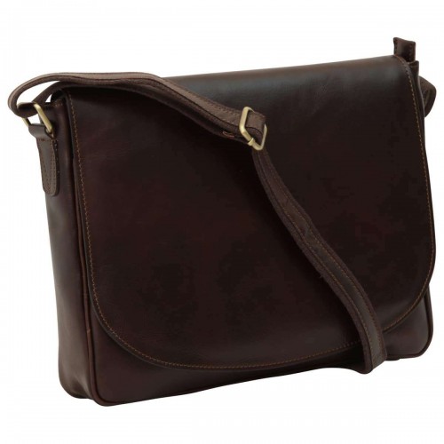 LEATHER LAPTOP MESSENGER - DARK BROWN