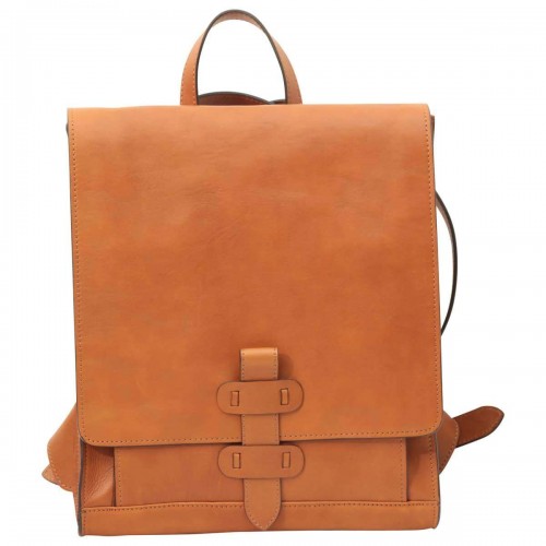 LEATHER BACKPACK WITH BUCKLE CLOSURE - BROWN COLONIAL