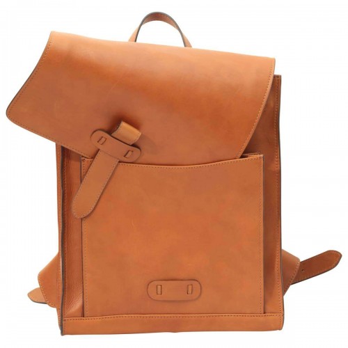 LEATHER BACKPACK WITH BUCKLE CLOSURE - BROWN COLONIAL