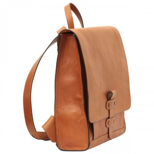 LEATHER BACKPACK WITH BUCKLE CLOSURE - BROWN COLONIAL