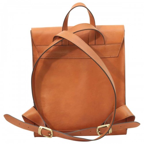 LEATHER BACKPACK WITH BUCKLE CLOSURE - BROWN COLONIAL