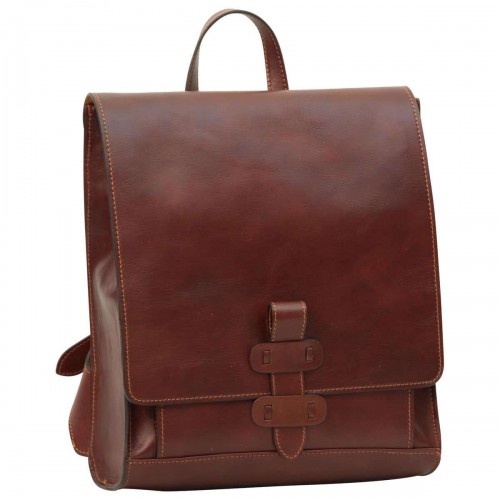 LEATHER BACKPACK WITH BUCKLE CLOSURE - BROWN