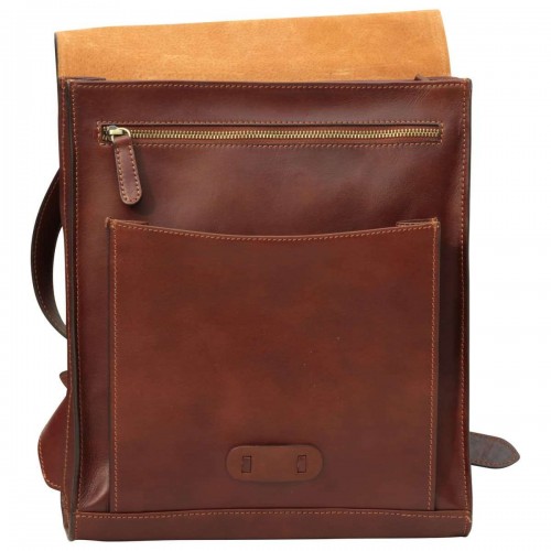 LEATHER BACKPACK WITH BUCKLE CLOSURE - BROWN