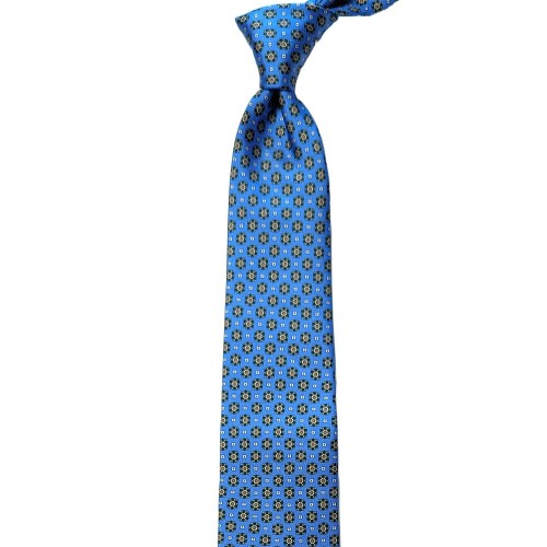 Made In Italy Pure Printed Silk Geometric Micropattern Tie - RAF Blue