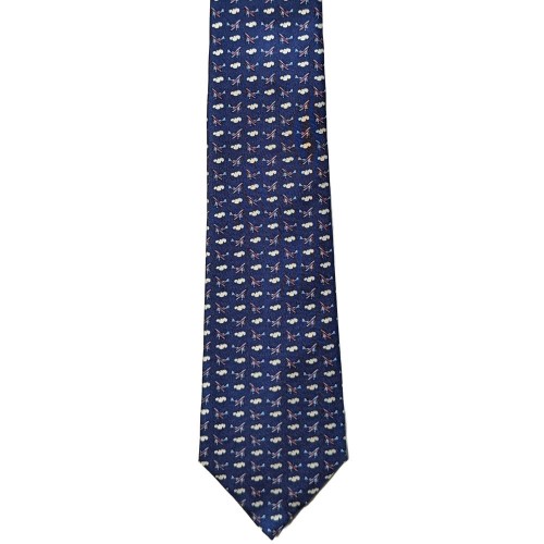 Made In Italy Pure Printed Silk Printed Planes Tie - Navy Blue