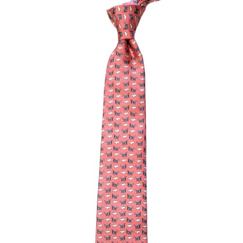 Made In Italy Pure Printed Silk Printed Planes Tie - Salmon Pink