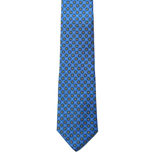 Made In Italy Pure Printed Silk Geometric Micropattern Tie - RAF Blue