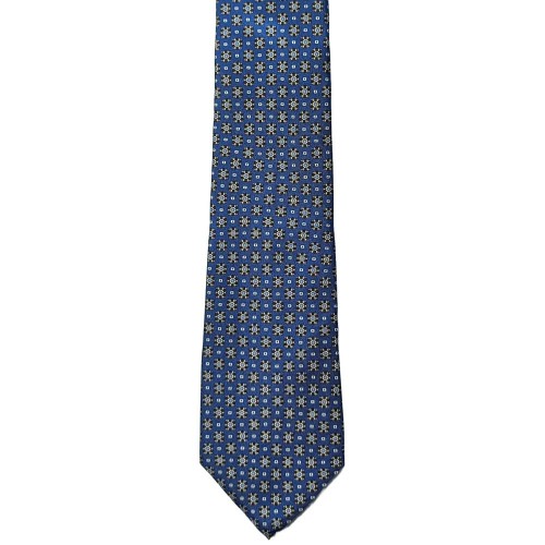 Made In Italy Pure Printed Silk Geometric Micropattern Tie - Navy Blue Sky