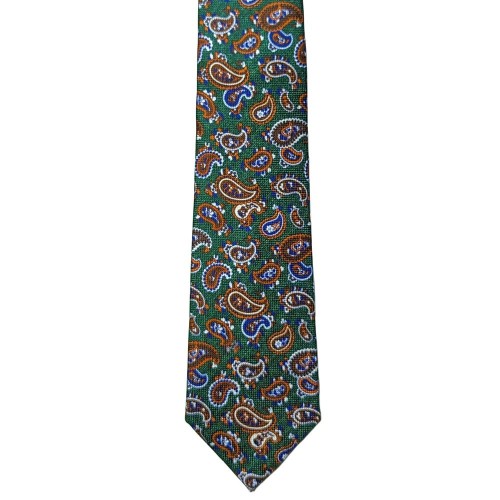 Made In Italy Pure Printed Silk Paisley Tie - Green Multi