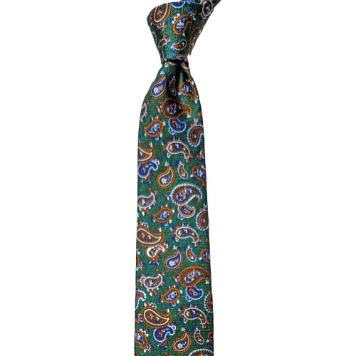 Made In Italy Pure Printed Silk Paisley Tie - Green Multi