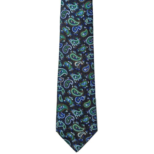 Made In Italy Pure Printed Silk Paisley Tie - Navy Multi