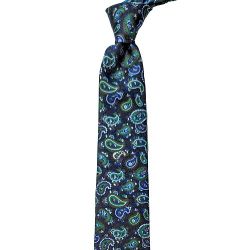 Made In Italy Pure Printed Silk Paisley Tie - Navy Multi