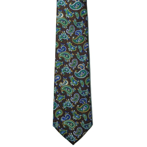 Made In Italy Pure Printed Silk Paisley Tie - Brown Multi