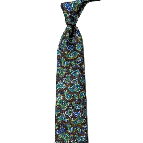 Made In Italy Pure Printed Silk Paisley Tie - Brown Multi