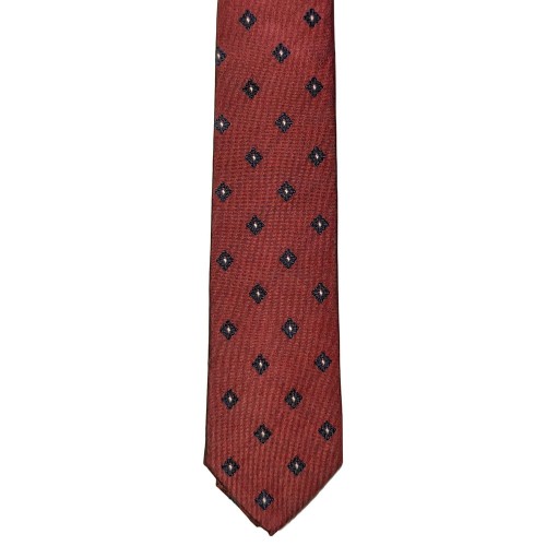 Made In Italy Pure Jacquard Silk Geometric Tie - Burgundy Navy Blue Diamonds