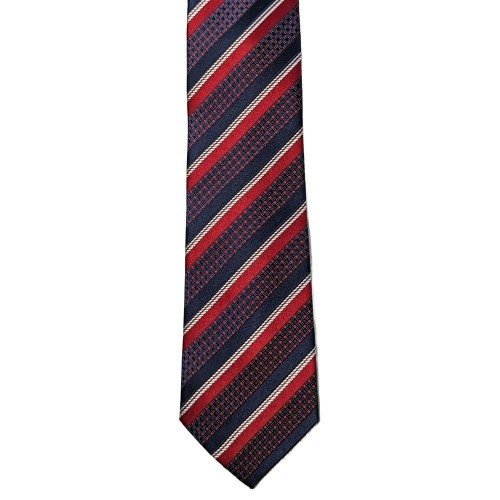 Made In Italy Pure Jacquard Silk Stripe Tie - Navy Blue Red White 