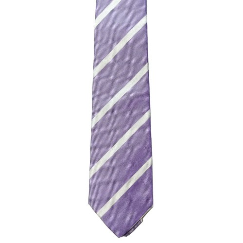 Made In Italy Pure Jacquard Silk Stripe Tie - Lavender Purple White 