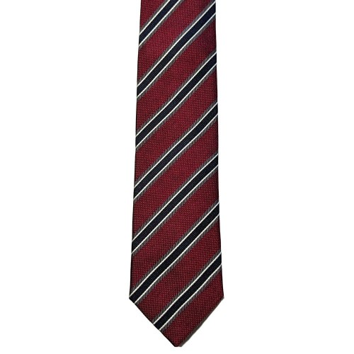 Made In Italy Pure Jacquard Silk Stripe Tie - Burgundy Navy Blue White 