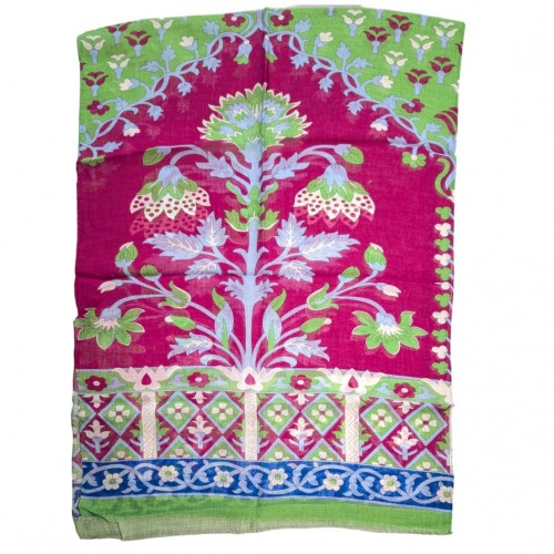 Made In Italy Linen - Silk Extra Large Pashmina Scarf - Lime Green Magenta Red Blue Floral