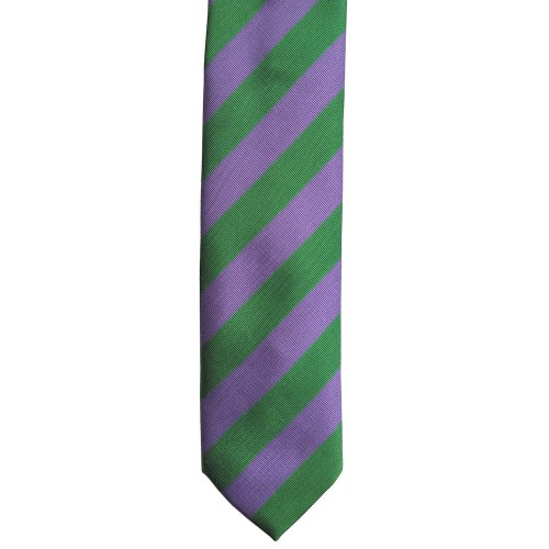 Made In Italy Pure Jacquard Silk Repp Stripe Tie - Forest Green Purple