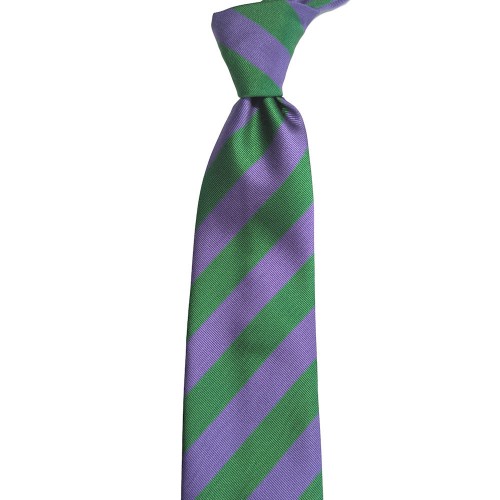 Made In Italy Pure Jacquard Silk Repp Stripe Tie - Forest Green Purple