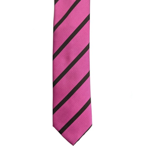 Made In Italy Pure Jacquard Silk Repp Stripe Tie - Fuchsia Pink Black