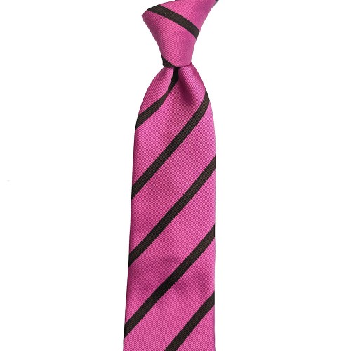 Made In Italy Pure Jacquard Silk Repp Stripe Tie - Fuchsia Pink Black