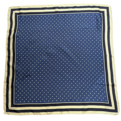 Made In Italy Blue Navy Off White Silk Neck Scarf - Bandana - Polka Dot