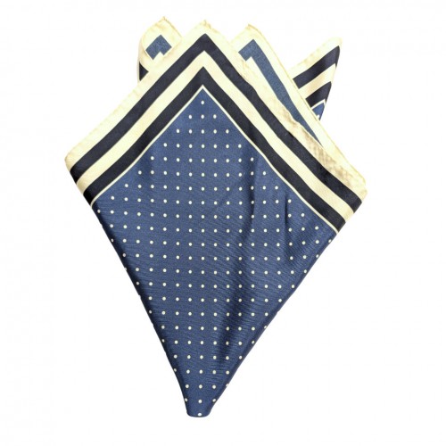 Made In Italy Blue Navy Off White Silk Neck Scarf - Bandana - Polka Dot