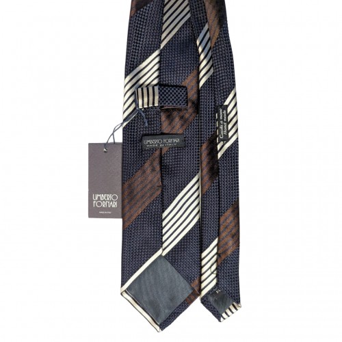 Umberto Fornari Vintage Archive Silk Handmade Striped Tie - Navy Blue Brown White - Made in Italy