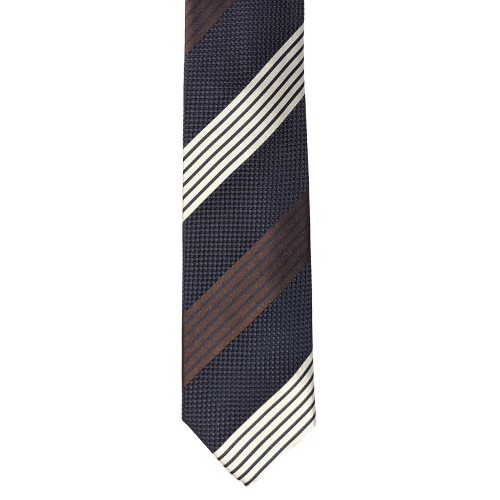 Umberto Fornari Vintage Archive Silk Handmade Striped Tie - Navy Blue Brown White - Made in Italy