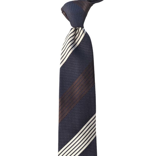 Umberto Fornari Vintage Archive Silk Handmade Striped Tie - Navy Blue Brown White - Made in Italy