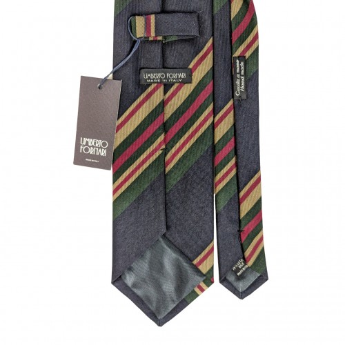 Umberto Fornari Vintage Archive Wool Handmade Striped Tie - Navy Blue Red Green Tan - Made in Italy